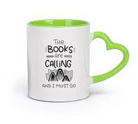 AYUEHBN ceramica Tazza da tè e caffè alla moda Citazione Libri Chiamando Devo Andare Biblioteca Lettura （11oz/320ml） Un bel regalo di Natale Verde