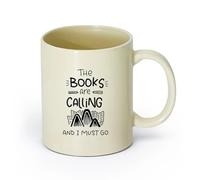 AYUEHBN ceramica Tazza da tè e caffè alla moda Citazione Libri Chiamando Devo Andare Biblioteca Lettura （11oz/320ml） Un bel regalo di Natale Giallo chiaro