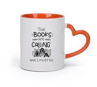 AYUEHBN ceramica Tazza da tè e caffè alla moda Citazione Libri Chiamando Devo Andare Biblioteca Lettura （11oz/320ml） Un bel regalo di Natale Arancione