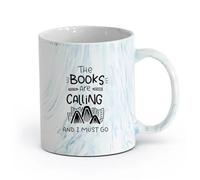 AYUEHBN ceramica Tazza da tè e caffè alla moda Citazione Libri Chiamando Devo Andare Biblioteca Lettura （11oz/320ml） Un bel regalo di Natale Blu marmo