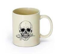 AYUEHBN ceramica Tazza da tè e caffè alla moda Ossa del teschio con fiore rosa scheletro della morte （11oz/320ml） per tè, caffè, infuso caldo Giallo chiaro