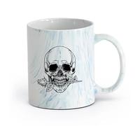 AYUEHBN ceramica Tazza da tè e caffè alla moda Ossa del teschio con fiore rosa scheletro della morte （11oz/320ml） per tè, caffè, infuso caldo Blu marmo