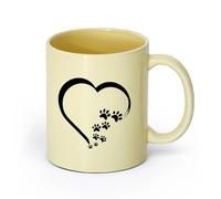 AYUEHBN ceramica Tazza da tè e caffè alla moda Simbolo del cuore Amore Animali domestici Tracce Animale Cane Gatto （11oz/320ml） per uomo e donna Beige