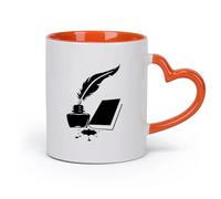 AYUEHBN ceramica Tazza da tè o caffè originale Biblioteca dello scrittore di libri Feather and Ink （11oz/320ml） e bevande calde, espresso Arancione