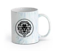 AYUEHBN ceramica Tazza per caffè, tè e cacao Cerchio con testa di leone e predatore selvatico （11oz/320ml） per latte, tè, cola, acqua Blu marmo