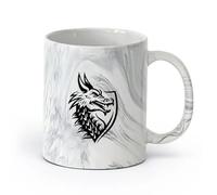 AYUEHBN ceramica Tazza per caffè, tè e cacao Etichetta scudo drago testa lucertola racconto （11oz/320ml） Ottimo regalo per gli innamorati Nero marmo