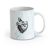 AYUEHBN ceramica Tazza per caffè, tè e cacao Etichetta scudo drago testa lucertola racconto （11oz/320ml） Ottimo regalo per gli innamorati Blu marmo