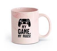 AYUEHBN ceramica Tazza per caffè, tè e cacao Il mio gioco Le mie regole Gioca al gioco Joystick （11oz/320ml） Un bel regalo di Natale Rosa marmo