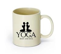 AYUEHBN ceramica Tazza, tazza da caffè/tè Logo dello studio di yoga Posizione del loto Corpo e anima （11oz/320ml） e bevande calde, espresso Giallo chiaro