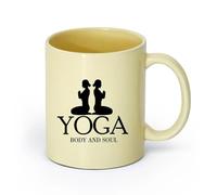 AYUEHBN ceramica Tazza, tazza da caffè/tè Logo dello studio di yoga Posizione del loto Corpo e anima （11oz/320ml） e bevande calde, espresso Beige