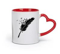 AYUEHBN ceramica Tazze con manico comodo Penna da scrittura Piuma Stormo di uccelli Corvi Scrittore （11oz/320ml） Ideale per casa e ufficio Rosso