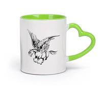 AYUEHBN ceramica Tazze da caffè bianca Fiaba Pegaso Cavallo Ali Musa Fantasia Animale （11oz/320ml） per tè, caffè, latte, cappuccino Verde