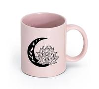 AYUEHBN ceramica Tazze da caffè con manico Centro benessere Namaste Luna Crescente e Fiore di Loto （11oz/320ml） per latte, tè, cola, acqua Rosa