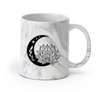 AYUEHBN ceramica Tazze da caffè con manico Centro benessere Namaste Luna Crescente e Fiore di Loto （11oz/320ml） per latte, tè, cola, acqua Nero marmo