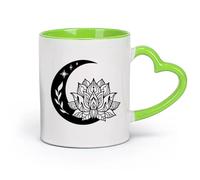 AYUEHBN ceramica Tazze da caffè con manico Centro benessere Namaste Luna Crescente e Fiore di Loto （11oz/320ml） per latte, tè, cola, acqua Verde