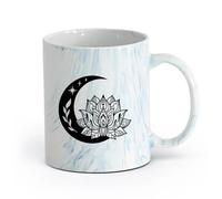 AYUEHBN ceramica Tazze da caffè con manico Centro benessere Namaste Luna Crescente e Fiore di Loto （11oz/320ml） per latte, tè, cola, acqua Blu marmo