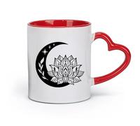 AYUEHBN ceramica Tazze da caffè con manico Centro benessere Namaste Luna Crescente e Fiore di Loto （11oz/320ml） per latte, tè, cola, acqua Rosso