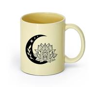 AYUEHBN ceramica Tazze da caffè con manico Centro benessere Namaste Luna Crescente e Fiore di Loto （11oz/320ml） per latte, tè, cola, acqua Beige