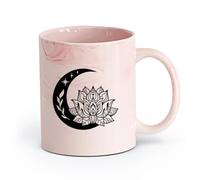 AYUEHBN ceramica Tazze da caffè con manico Centro benessere Namaste Luna Crescente e Fiore di Loto （11oz/320ml） per latte, tè, cola, acqua Rosa marmo