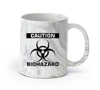 AYUEHBN ceramica Tazze da caffè in gres con manico Attenzione Rischio biologico Creatività （11oz/320ml） Regalo divertente per amanti del caffè, migliori amici, colleghi e amici Nero marmo