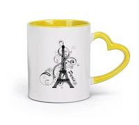 AYUEHBN ceramica Tazze da caffè in gres con manico Vacanza romantica alla Torre Eiffel a Parigi （11oz/320ml） Ottimo per casa, ufficio, bar, idee regalo Giallo