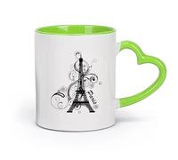 AYUEHBN ceramica Tazze da caffè in gres con manico Vacanza romantica alla Torre Eiffel a Parigi （11oz/320ml） Ottimo per casa, ufficio, bar, idee regalo Verde