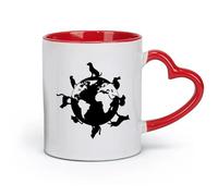 AYUEHBN ceramica Tazze da tè e caffè eleganti Animali intorno al pianeta Terra Animali veterinari del mondo （11oz/320ml） Lavabile in lavastoviglie Rosso
