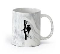 AYUEHBN ceramica Tazze grandi per bevande calde Gufo sul ramo, uccello della foresta per bambini （11oz/320ml） Tazze da caffè per casa o lavoro Nero marmo