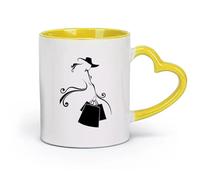 AYUEHBN ceramica Tazze grandi per bevande calde Shopping Shopaholic Girl Fashion Hat Shop （11oz/320ml） Perfetto per cucine, ristoranti e bar, ottima idea regalo Giallo