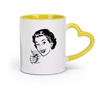 AYUEHBN ceramica Tazze per caffè, latte e tè Donna pin-up con cocktail Martini da bar retrò （11oz/320ml） per tè, caffè, infuso caldo Giallo