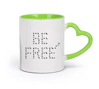 AYUEHBN ceramica Tazze per caffè, latte e tè Lettering Be Free Flying Birds Patterns Frase （11oz/320ml） e adatte al microonde Verde