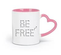 AYUEHBN ceramica Tazze per caffè, latte e tè Lettering Be Free Flying Birds Patterns Frase （11oz/320ml） e adatte al microonde Rosa