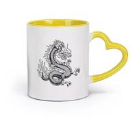 AYUEHBN ceramica Tazze per cioccolata calda Mitologia giapponese fantasy del drago e del serpente （11oz/320ml） Ottimo regalo per gli innamorati Giallo