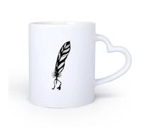 AYUEHBN Manico in ceramica a forma di cuore Tazza da caffè elegante Penna a inchiostro di piuma, scrittore di poesie, grafica 11oz/320ml Porcellana fine ceramica