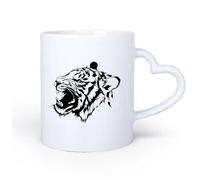 AYUEHBN Manico in ceramica a forma di cuore Tazza da caffè elegante Predatore della testa di tigre Predatore dello zoo animale 11oz/320ml Ideale per casa e ufficio