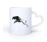 AYUEHBN Manico in ceramica a forma di cuore Tazza da caffè in ceramica Tigre che salta, predatore, animale selvatico della giungla 11oz/320ml e bevande calde, espresso