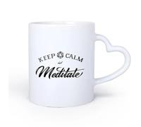 AYUEHBN Manico in ceramica a forma di cuore Tazza da tè e caffè alla moda Meditazione e citazioni di meditazione dello studio yoga Keep Calm 11oz/320ml per espresso