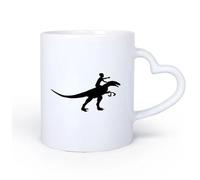 AYUEHBN Manico in ceramica a forma di cuore Tazze da caffè in ceramica bianca Ragazzo che cavalca un dinosauro 11oz/320ml Ufficio, casa, bar, lavabile in lavastoviglie e adatto al microonde