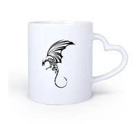 AYUEHBN Manico in ceramica a forma di cuore Tazze in ceramica per caffè, latte e tè Ali di drago che volano mostro alato medievale 11oz/320ml e adatte al microonde