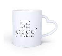 AYUEHBN Manico in ceramica a forma di cuore Tazze in ceramica per caffè, latte e tè Lettering Be Free Flying Birds Patterns Frase 11oz/320ml e adatte al microonde