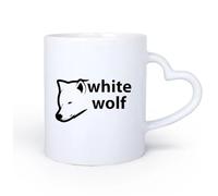 AYUEHBN Manico in ceramica a forma di cuore Tazze per cioccolata calda Iscrizione con parole di lupo bianco predatore testa di animale 11oz/320ml per casa o lavoro