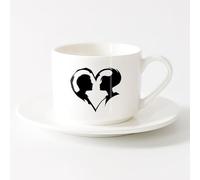 AYUEHBN Tazza da caffè Simbolo astratto dell'amore a forma di cuore, ragazzo e ragazza, uomo e donna （6oz/175ml） per casa o lavoro，Set di tazze da tè con piattini (bianchi)
