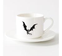 AYUEHBN Tazza da tè latte in porcellana Racconto del drago Mostro fantasy volante （6oz/175ml） Tazza da caffè per cappuccino, tè, latte,，Set di tazze da tè con piattini (bianchi)
