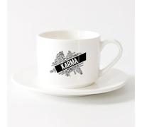 AYUEHBN Tazza per caffè, tè e cacao Karma Parole Nuvola Meditazione Zen Yoga Buddismo （6oz/175ml） e bevande calde, espresso，Set di tazze da tè con piattini (bianchi)