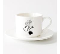 AYUEHBN Tazza regalo originale C'è sempre tempo per una citazione della caffetteria （6oz/175ml） Cappuccino, latte macchiato, tè, espresso，Set di tazze da tè con piattini (bianchi)