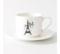 AYUEHBN Tazza, tazza da caffè/tè Torre Eiffel di Parigi, Francia, ramo di albero, fiore （6oz/175ml） per bevande calde, latte macchiato, cappuccino，Set di tazze da tè con piattini (bianchi)