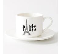 AYUEHBN Tazze da caffè bianca Parigi Torre Eiffel Donna Francia Ragazza （6oz/175ml） Tazze da caffè per casa o lavoro，Set di tazze da tè con piattini (bianchi)