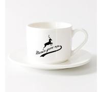 AYUEHBN Tazze da caffè in gres con manico Iscrizione Cervo Animale Parole Non mollare mai （6oz/175ml） Ideale per casa e ufficio，Set di tazze da tè con piattini (bianchi)