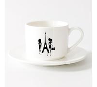 AYUEHBN Tazze da caffè, tazze da tè e caffè Shopping Parigi Donna Stile Ragazze Torre Eiffel （6oz/175ml） Ideale per casa e ufficio，Set di tazze da tè con piattini (bianchi)