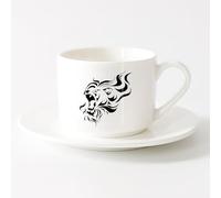 AYUEHBN Tazze e tazzine alla moda Testa di leone, animale, ruggito, predatore, bestia （6oz/175ml） per bevande calde, latte macchiato, cappuccino，Set di tazze da tè con piattini (bianchi)